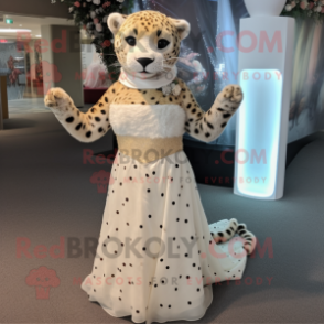 Tan Leopard mascot costume character dressed with a Wedding Dress and Cummerbunds