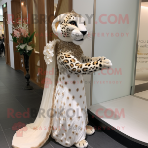 Tan Leopard mascot costume character dressed with a Wedding Dress and Cummerbunds