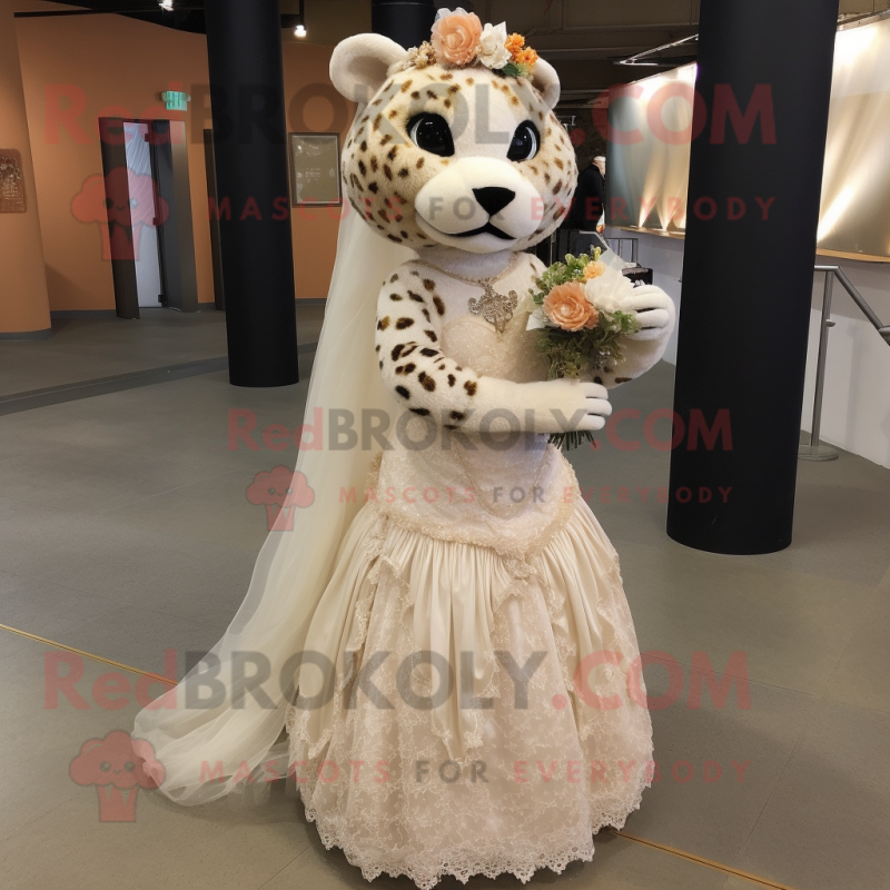 Tan Leopard mascot costume character dressed with a Wedding Dress and Cummerbunds