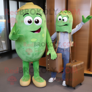 nan Green Bean mascot costume character dressed with a Boyfriend Jeans and Briefcases