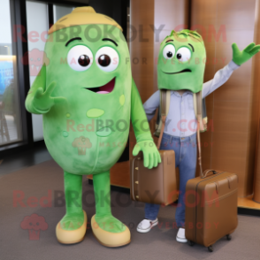 nan Green Bean mascot costume character dressed with a Boyfriend Jeans and Briefcases