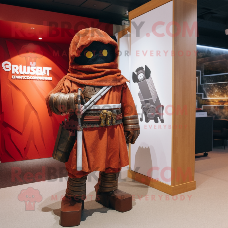 Rust Samurai mascot costume character dressed with a Hoodie and Watches Rust Samurai mascot costume character dressed with a Hoodie and Watches