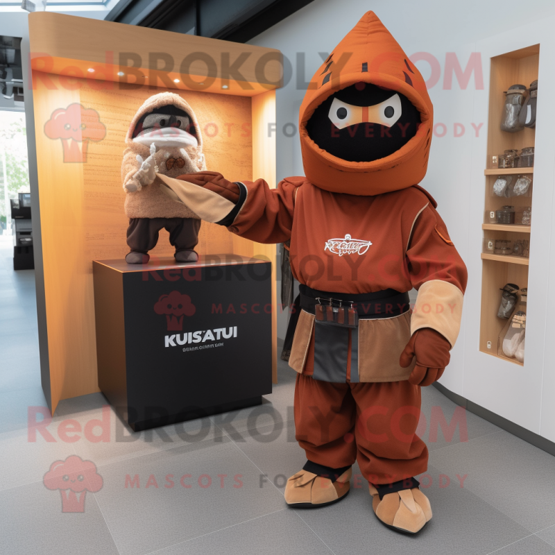 Rust Samurai mascot costume character dressed with a Hoodie and Watches