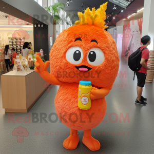 Orange Fried Rice mascot costume character dressed with a Cocktail Dress and Backpacks