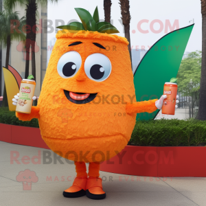 Orange Fried Rice mascot costume character dressed with a Cocktail Dress and Backpacks