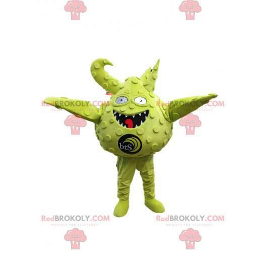 Maskottchen kleines rundes und grünes Monster. Monsterkostüm -