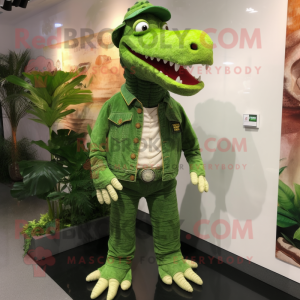 nan Crocodile mascot costume character dressed with a Bootcut Jeans and Hair clips