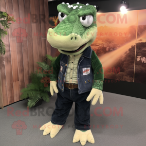 nan Crocodile mascot costume character dressed with a Bootcut Jeans and Hair clips