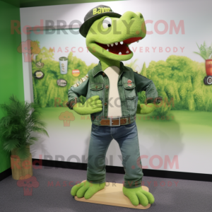 nan Crocodile mascot costume character dressed with a Bootcut Jeans and Hair clips