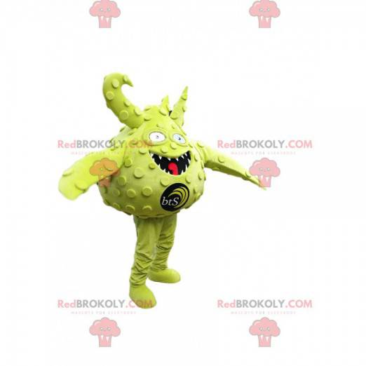 Maskottchen kleines rundes und grünes Monster. Monsterkostüm -