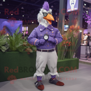 Purple Roosters mascot costume character dressed with a Poplin Shirt and Digital watches