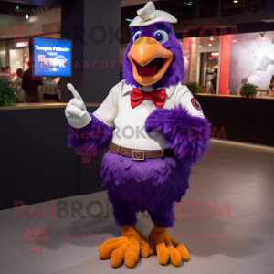 Purple Roosters mascot costume character dressed with a Poplin Shirt and Digital watches