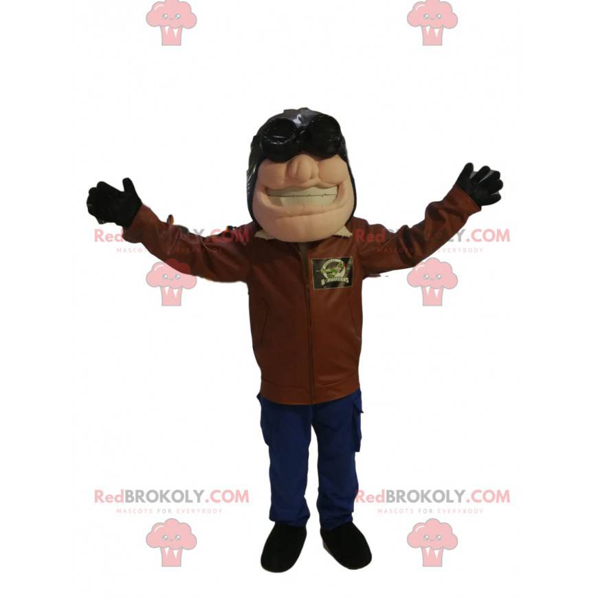 Aviator maskot med hjelm og læderjakke - Redbrokoly.com Aviator maskot med hjelm og læderjakke - Redbrokoly.com