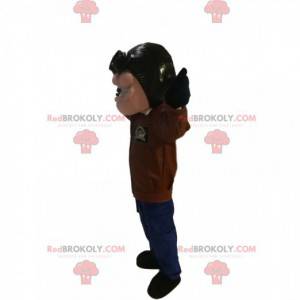 Aviator mascot with his helmet and a leather jacket -