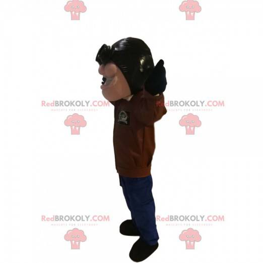 Maskot letec s přilbou a koženou bundu - Redbrokoly.com