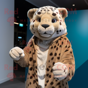 Tan Leopard mascot costume character dressed with a Hoodie and Cufflinks