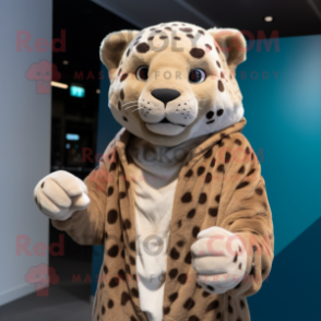 Tan Leopard mascot costume character dressed with a Hoodie and Cufflinks