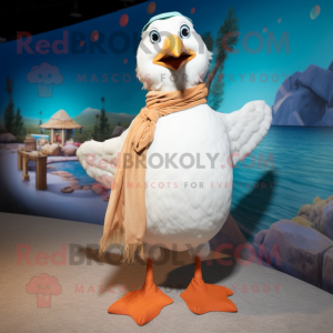 Cream Seagull mascot costume character dressed with a Bikini and Scarves