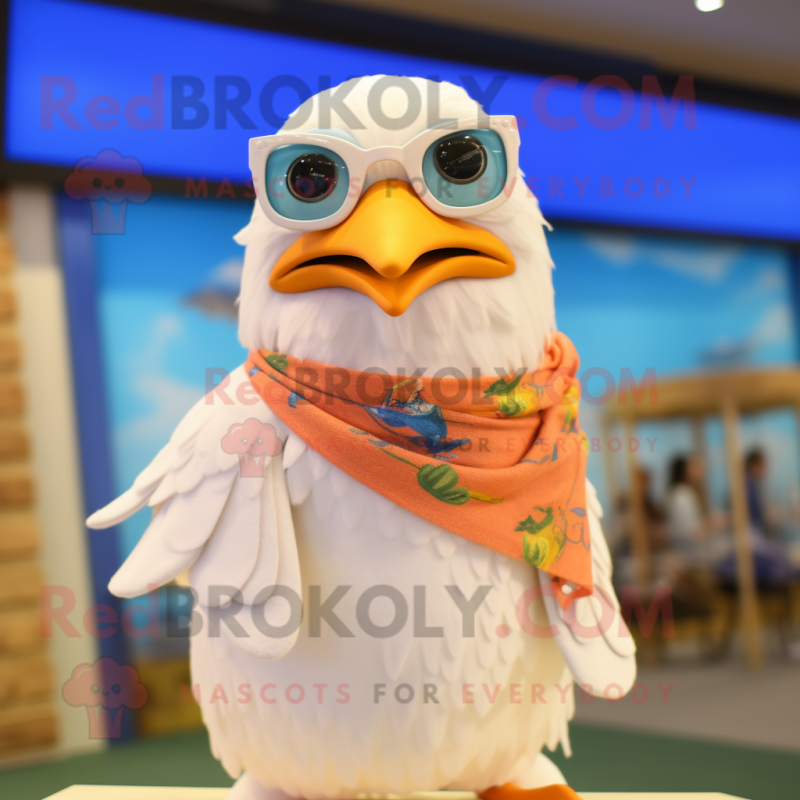 Cream Seagull mascot costume character dressed with a Bikini and Scarves