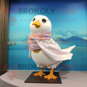 Cream Seagull mascot costume character dressed with a Bikini and Scarves