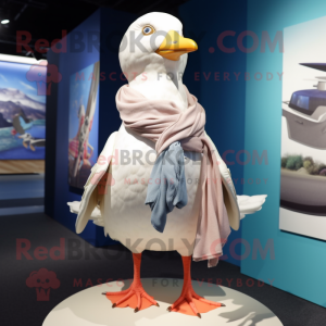 Cream Seagull mascot costume character dressed with a Bikini and Scarves
