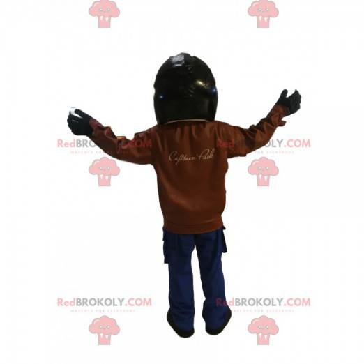 Mascote aviador com seu capacete e uma jaqueta de couro -