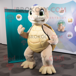Beige Sea Turtle mascot costume character dressed with a Yoga Pants and Coin purses