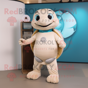 Beige Sea Turtle mascot costume character dressed with a Yoga Pants and Coin purses