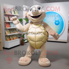 Beige Sea Turtle mascot costume character dressed with a Yoga Pants and Coin purses