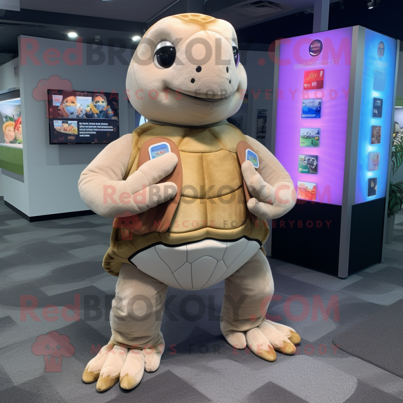 Beige Sea Turtle mascot costume character dressed with a Yoga Pants and Coin purses Beige Sea Turtle mascot costume character dressed with a Yoga Pants and Coin purses