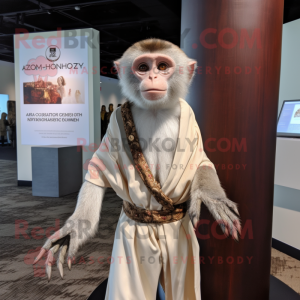 Silver Capuchin Monkey mascot costume character dressed with a Wrap Dress and Lapel pins