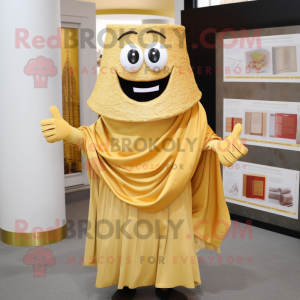 Gold Lasagna mascot costume character dressed with a Dress Shirt and Shawl pins