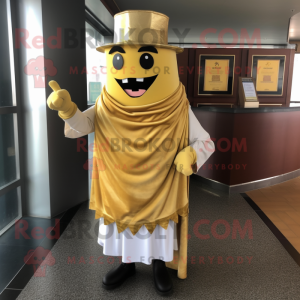 Gold Lasagna mascot costume character dressed with a Dress Shirt and Shawl pins