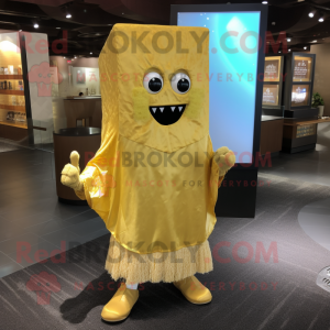 Gold Lasagna mascot costume character dressed with a Dress Shirt and Shawl pins