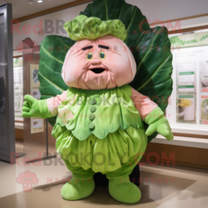 Peach Cabbage Leaf mascot costume character dressed with a Romper and Suspenders