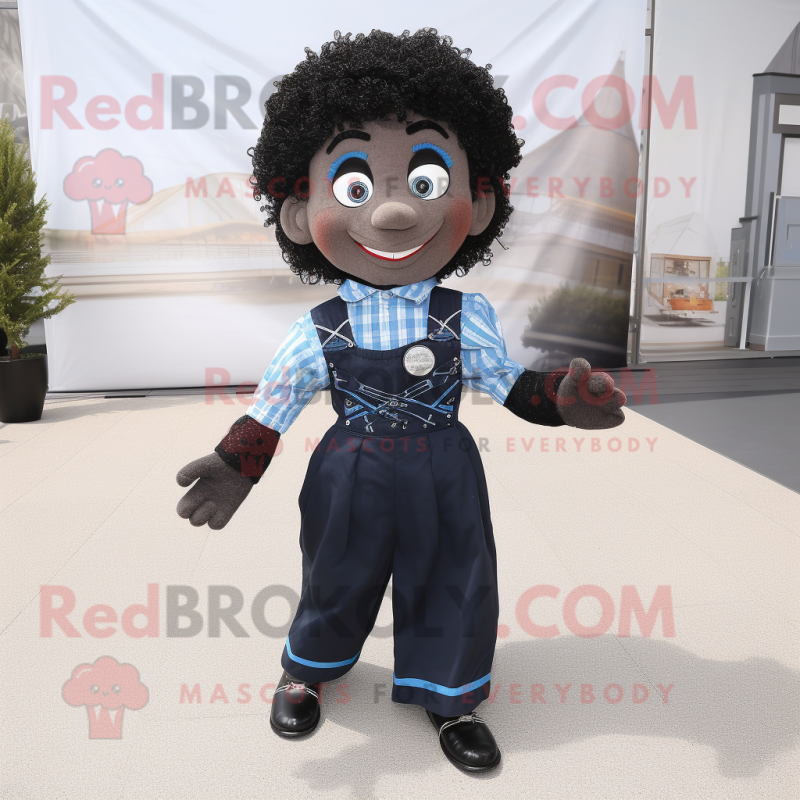 Black Irish Dancer mascot costume character dressed with a Chambray Shirt and Pocket squares Black Irish Dancer mascot costume character dressed with a Chambray Shirt and Pocket squares