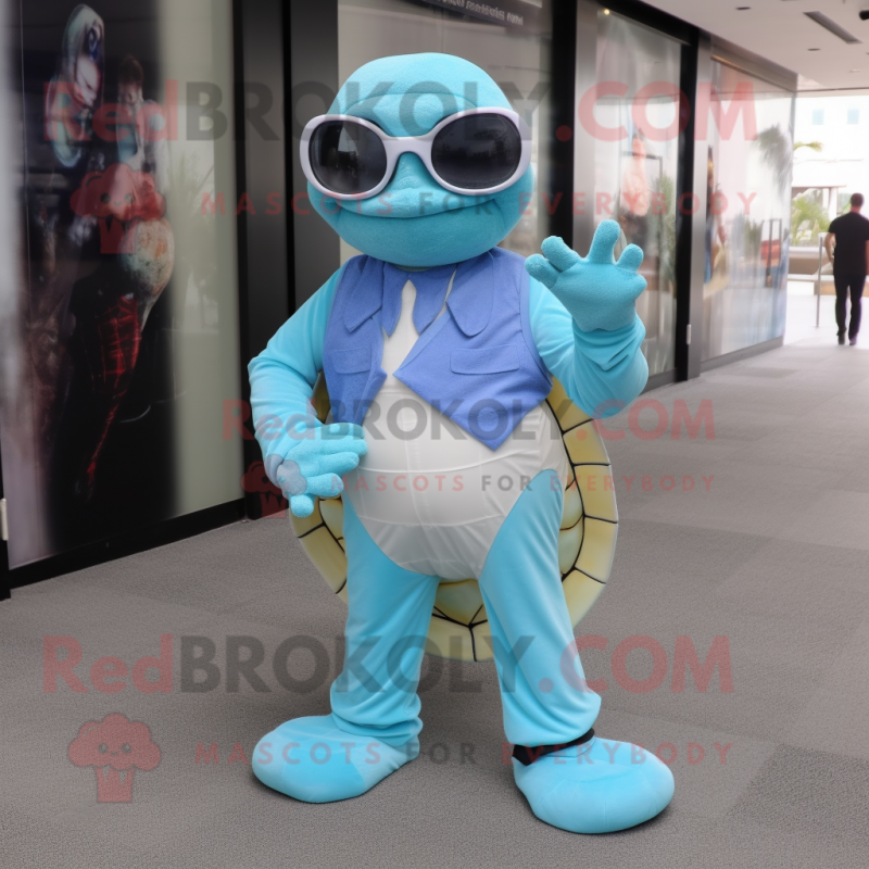 Sky Blue Sea Turtle mascot costume character dressed with a Dress Pants and Eyeglasses Sky Blue Sea Turtle mascot costume character dressed with a Dress Pants and Eyeglasses