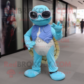 Sky Blue Sea Turtle mascot costume character dressed with a Dress Pants and Eyeglasses