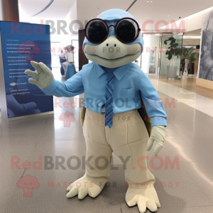 Sky Blue Sea Turtle mascot costume character dressed with a Dress Pants and Eyeglasses