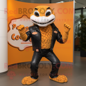 Orange Titanoboa mascot costume character dressed with a Biker Jacket and Anklets
