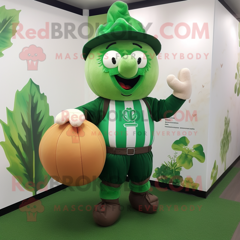 Green Turnip mascot costume character dressed with a Rugby Shirt and Caps Green Turnip mascot costume character dressed with a Rugby Shirt and Caps