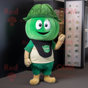 Green Turnip mascot costume character dressed with a Rugby Shirt and Caps