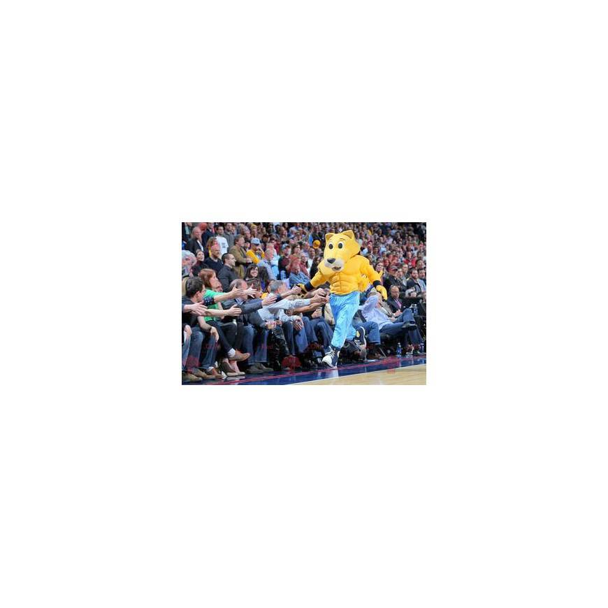 Velmi svalnatý žlutý pes tygří vlk maskot - Redbrokoly.com Velmi svalnatý žlutý pes tygří vlk maskot - Redbrokoly.com
