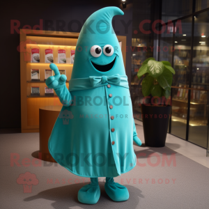 Cyan Pepper mascot costume character dressed with a Dress and Lapel pins