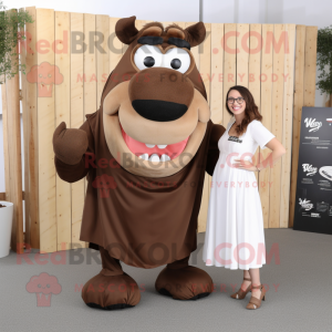 Brown Steak mascot costume character dressed with a Maxi Dress and Pocket squares