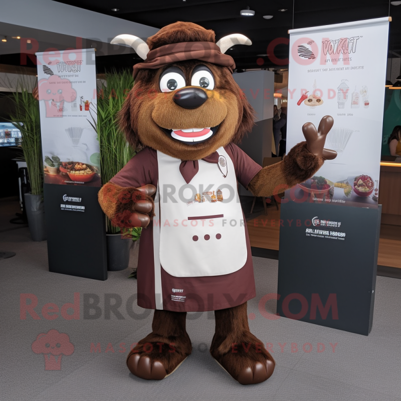 Brown Steak mascot costume character dressed with a Maxi Dress and Pocket squares Brown Steak mascot costume character dressed with a Maxi Dress and Pocket squares