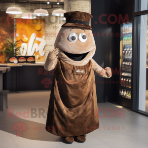 Brown Steak mascot costume character dressed with a Maxi Dress and Pocket squares