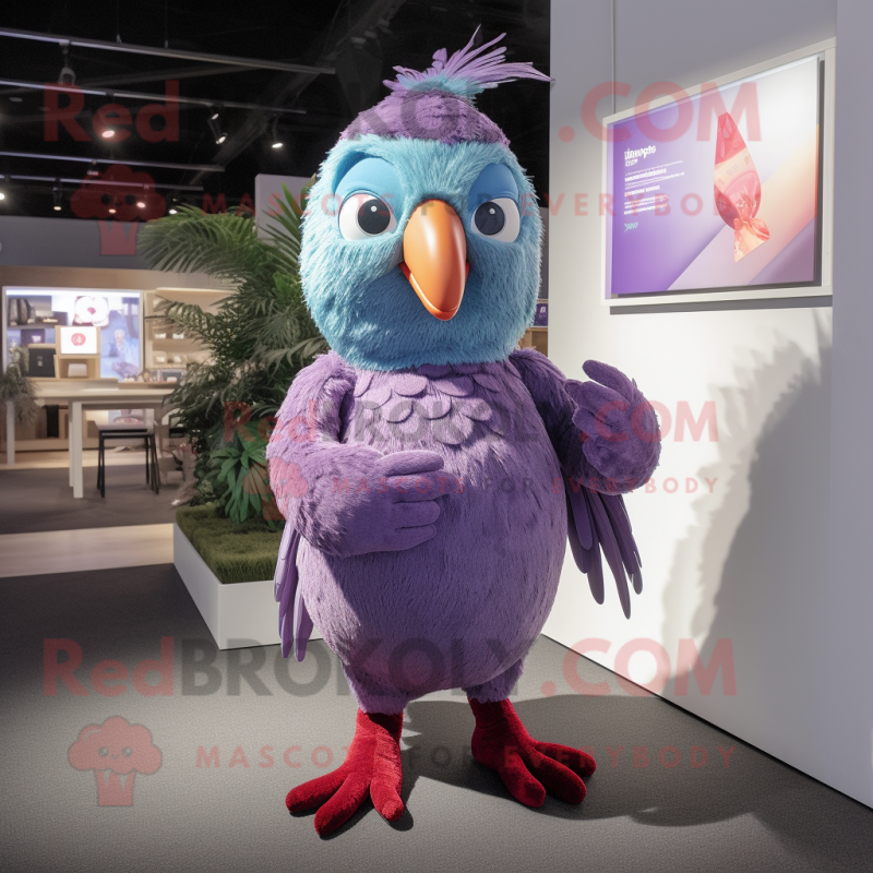 Lavender Parrot mascot costume character dressed with a Leggings and Mittens