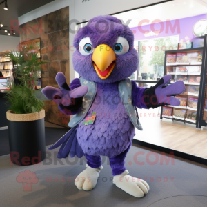 Lavender Parrot mascot costume character dressed with a Leggings and Mittens
