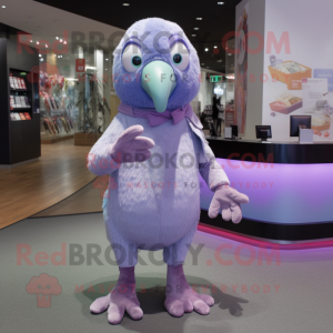 Lavender Parrot mascot costume character dressed with a Leggings and Mittens